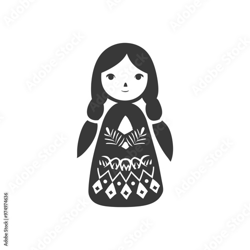 Black and White Silhouette of a Traditional Russian Nesting Doll