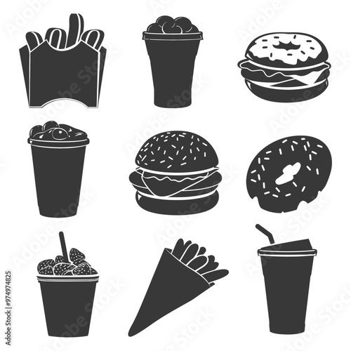 Black and White Silhouettes of Fast Food Items