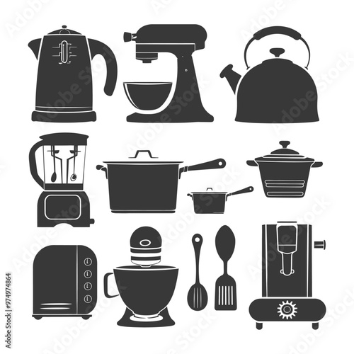 Black and White Silhouettes of Kitchen Appliances