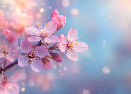 Pink Cherry Blossom Flowers Background 