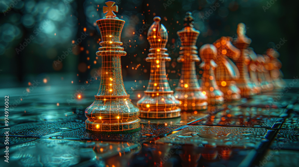 Glowing Chess Pieces on Digital Chessboard
Glowing Chess Pieces on Digital Chessboard