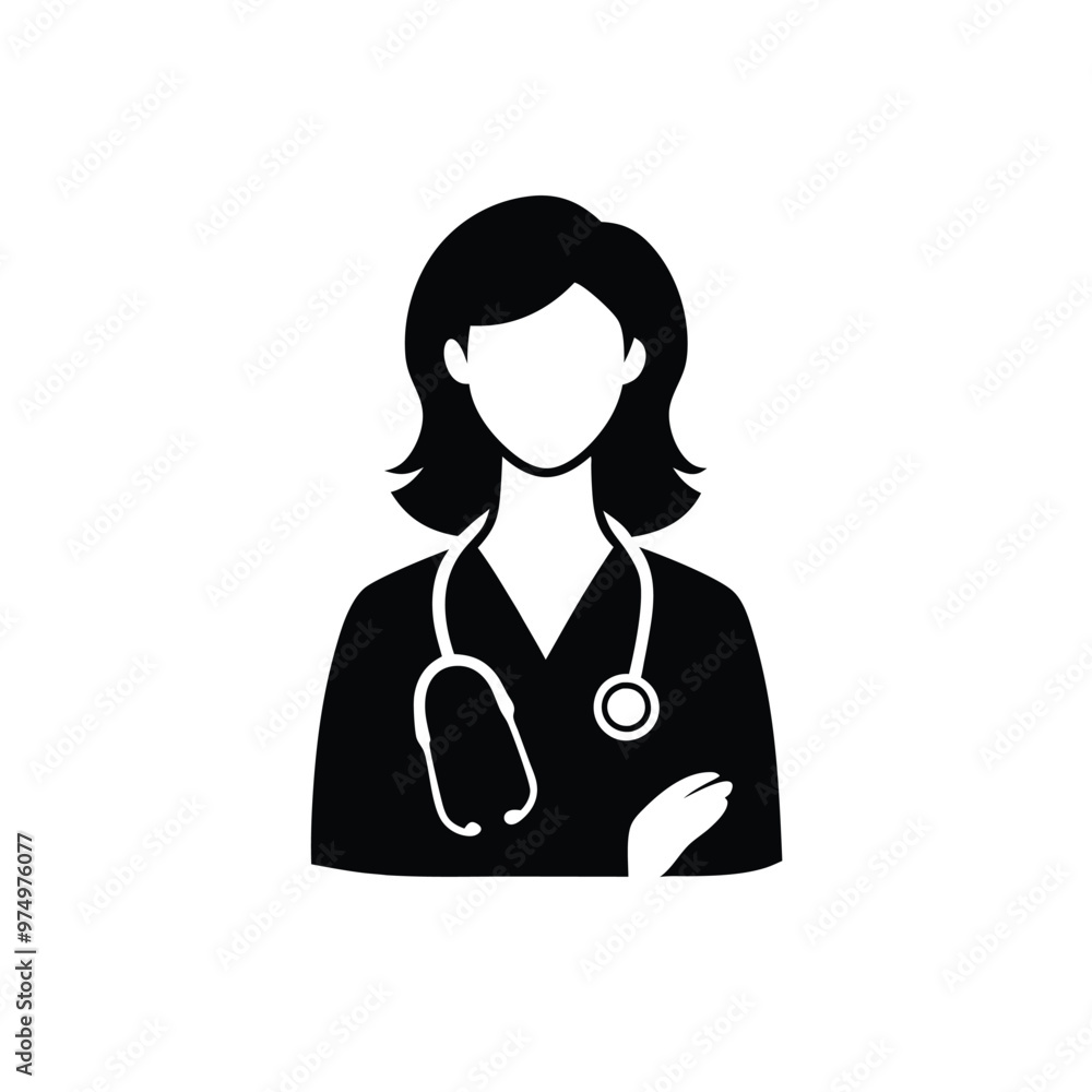 a female doctor , vector silhouette illustration, isolated white background,