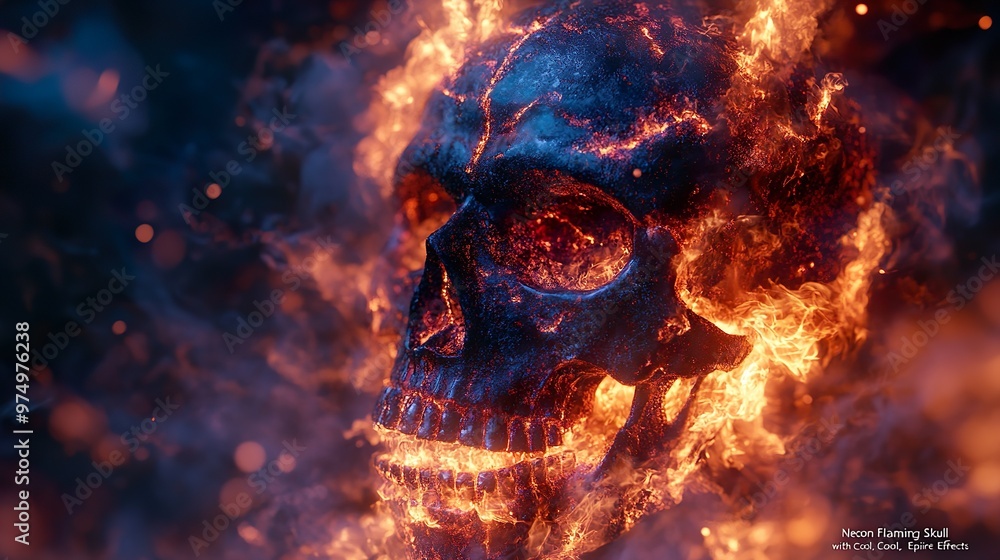 Mesmerizing depiction of human skull surrounded by intense burning flames picture Mesmerizing depiction of human skull surrounded by intense burning flames picture