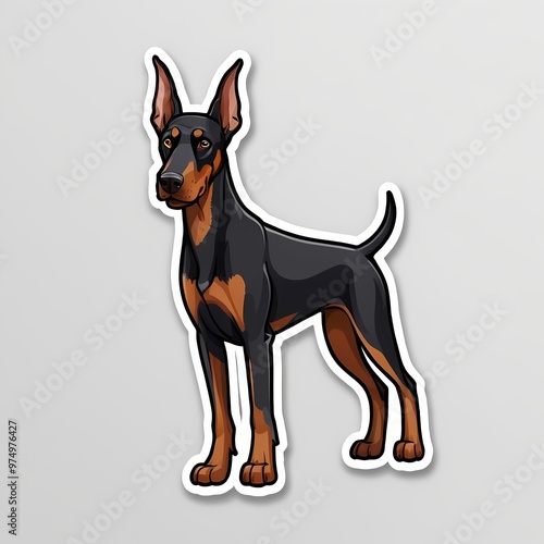 Sticker of a doberman showcasing its signature appearance and demeanor. Generative AI
