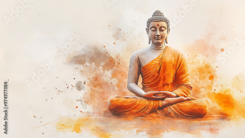  Watercolor illustration of Gautam Buddha
