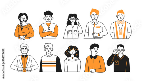 Different occupations avatars doodle line and color outline set. Masters in several businesses straight portray vector individuals collection