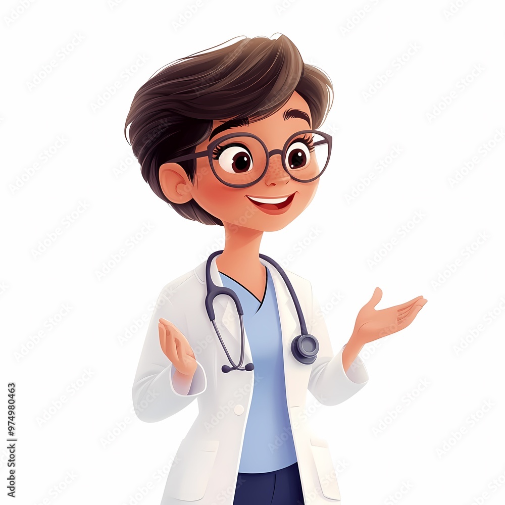 Friendly Doctor Explains: A cheerful cartoon doctor with welcoming open arms, perfect for healthcare, medical, and educational content. 