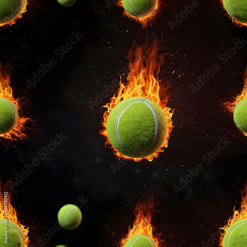 Very speedy tennis ball in fire AI gener photo