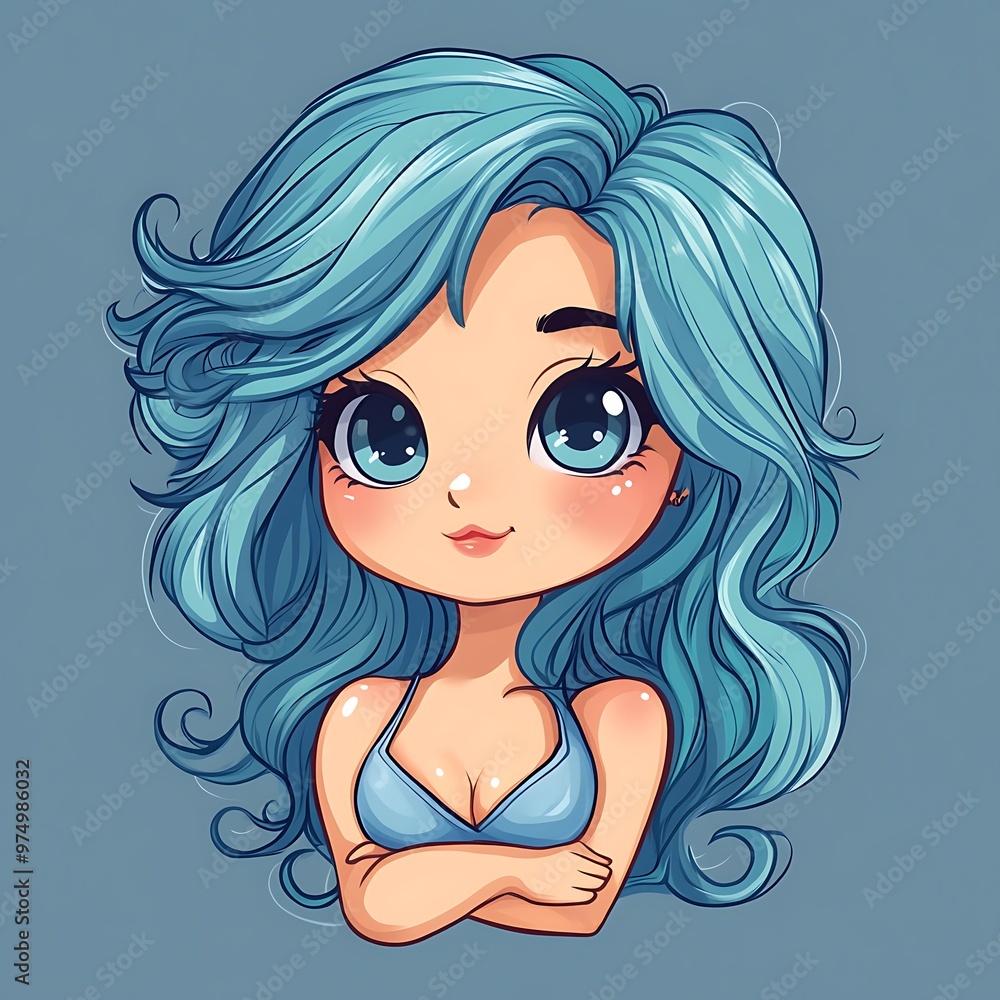 Cute anime girl with blue hair and big eyes Cute anime girl with blue hair and big eyes
