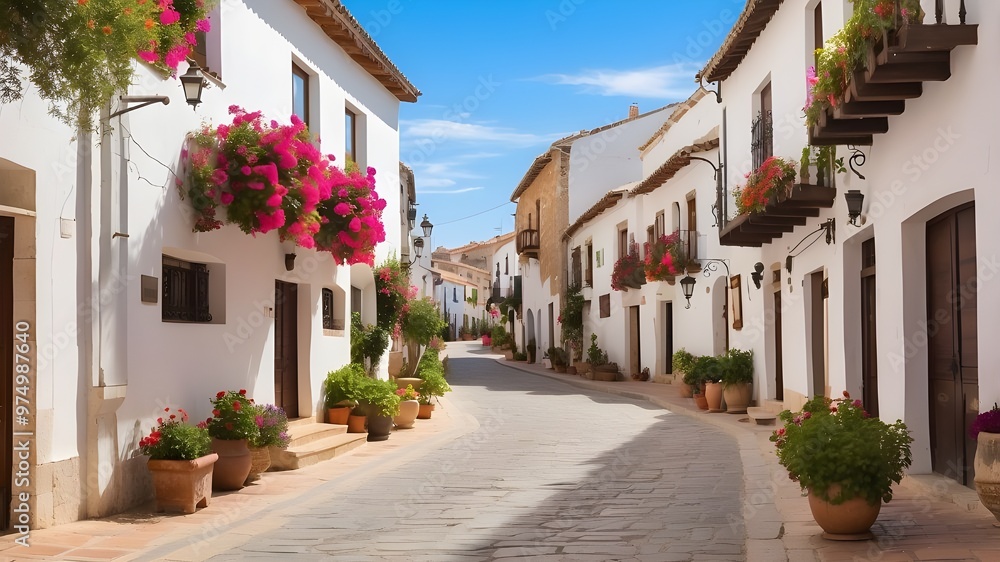 quaint little street in the old center of a Spanish city. A little, charming hamlet in Spain with typical traditional whitewashed houses, blossoming flowers, and a cobblestone street
quaint little street in the old center of a Spanish city. A little, charming hamlet in Spain with typical traditional whitewashed houses, blossoming flowers, and a cobblestone street