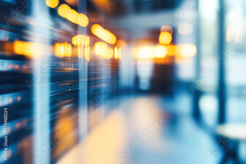 Wallpaper Mural Blurred image of a modern corridor with glowing amber lights creating a warm atmosphere, suggesting a technological environment. Torontodigital.ca