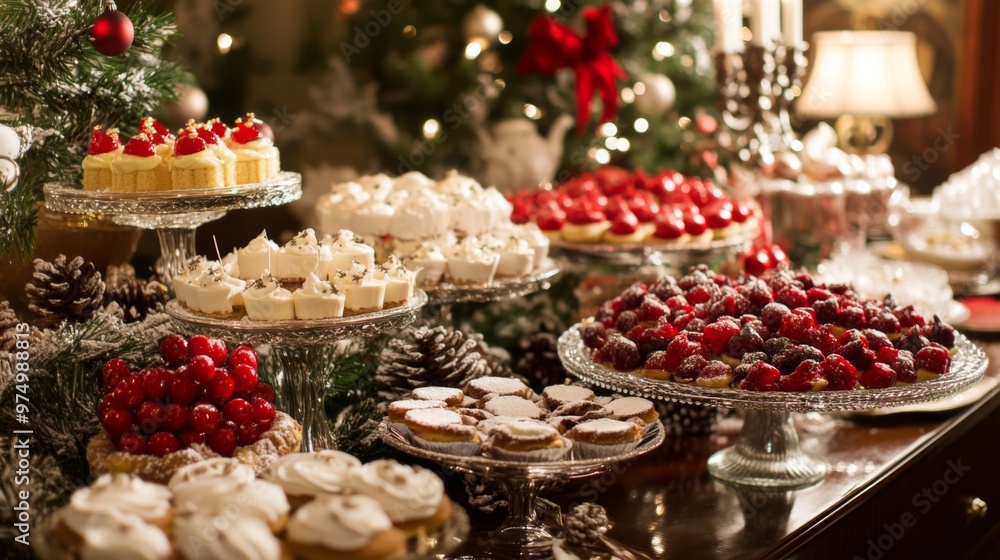 Festive Holiday Dessert Table with Assorted Pastries