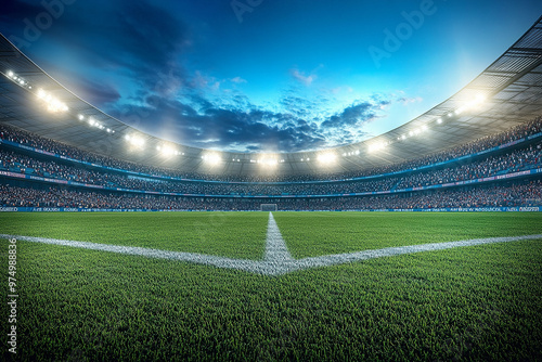 A large stadium at night with bright lights