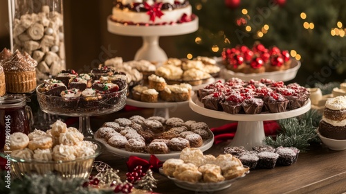 Festive Christmas Table with Assorted Holiday Desserts