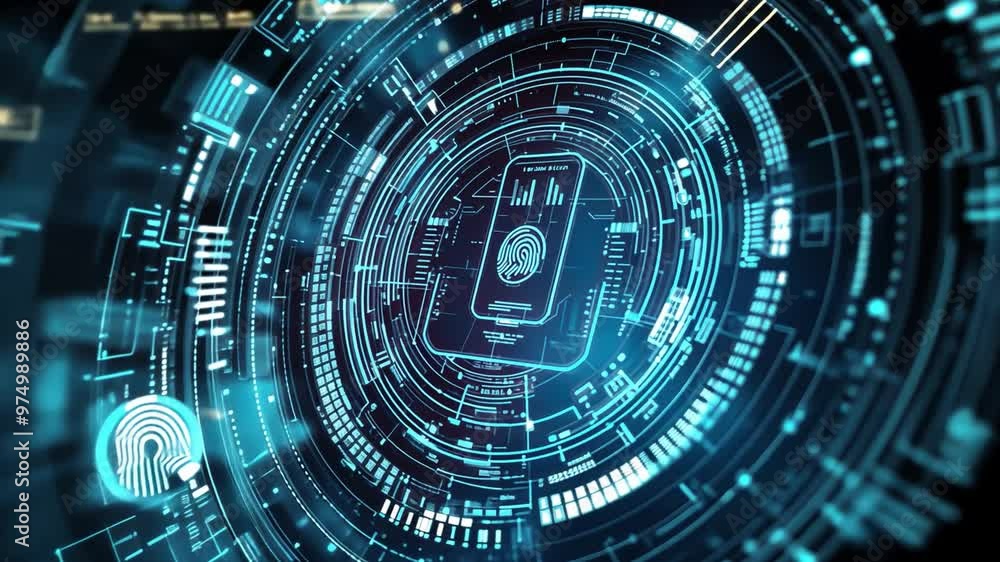 Futuristic Digital Technology with Fingerprint Security in a High-Tech Blue Design Futuristic Digital Technology with Fingerprint Security in a High-Tech Blue Design