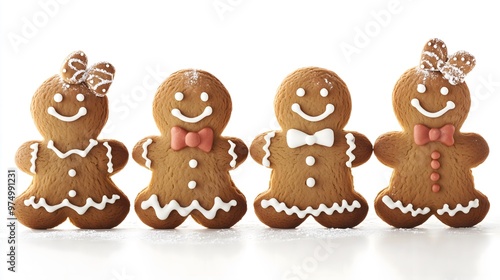 Fresh delicious gingerbread man cookies on a white table. Christmas decoration. AI generation