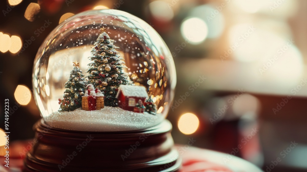 Christmas Snow Globe with Trees, a House, and a Gift Christmas Snow Globe with Trees, a House, and a Gift