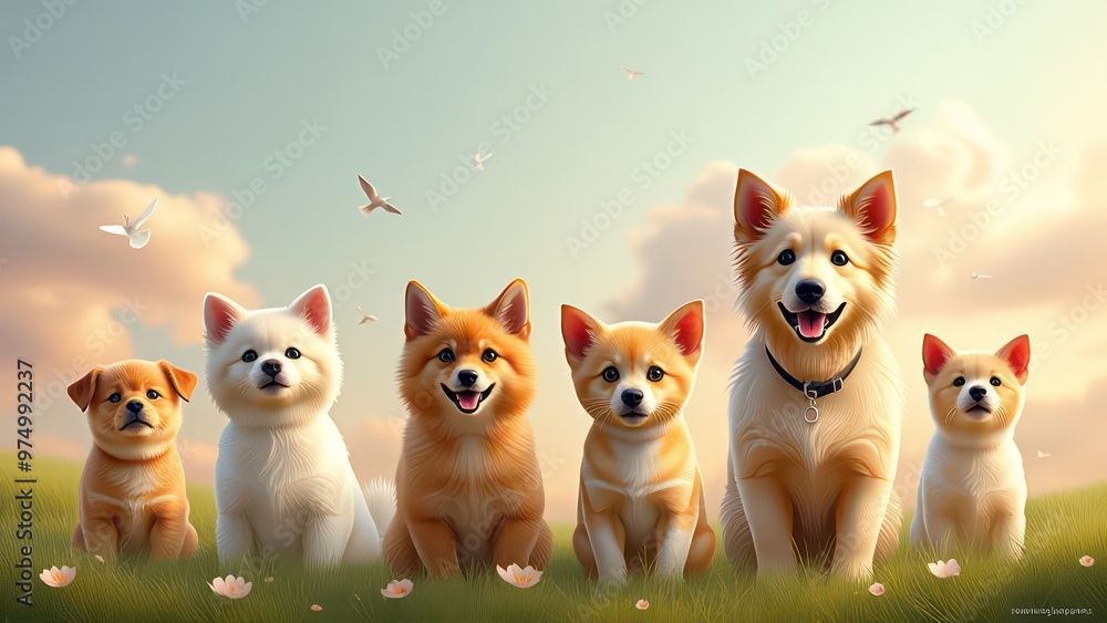 Obraz premium banner with cats and dogs with free space, pastel colors