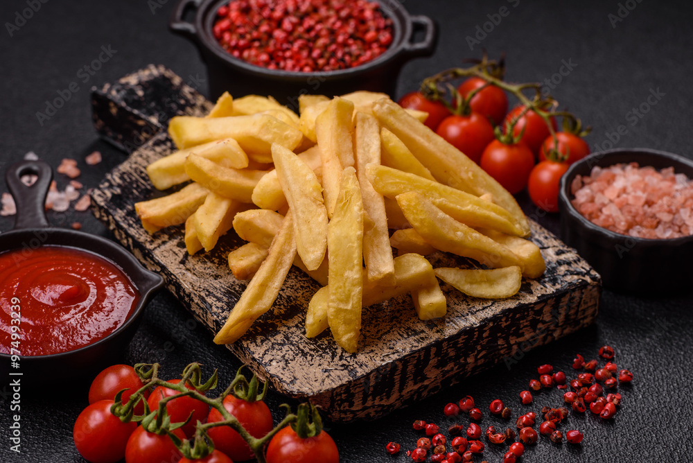 Fast food french fries with salt and spices Fast food french fries with salt and spices