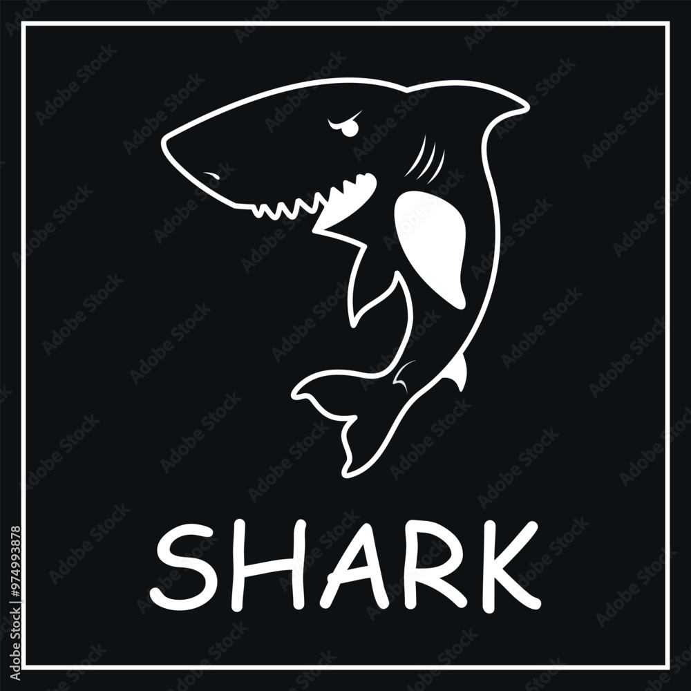 Naklejka premium White logo of a dangerous shark. Vector on black background
