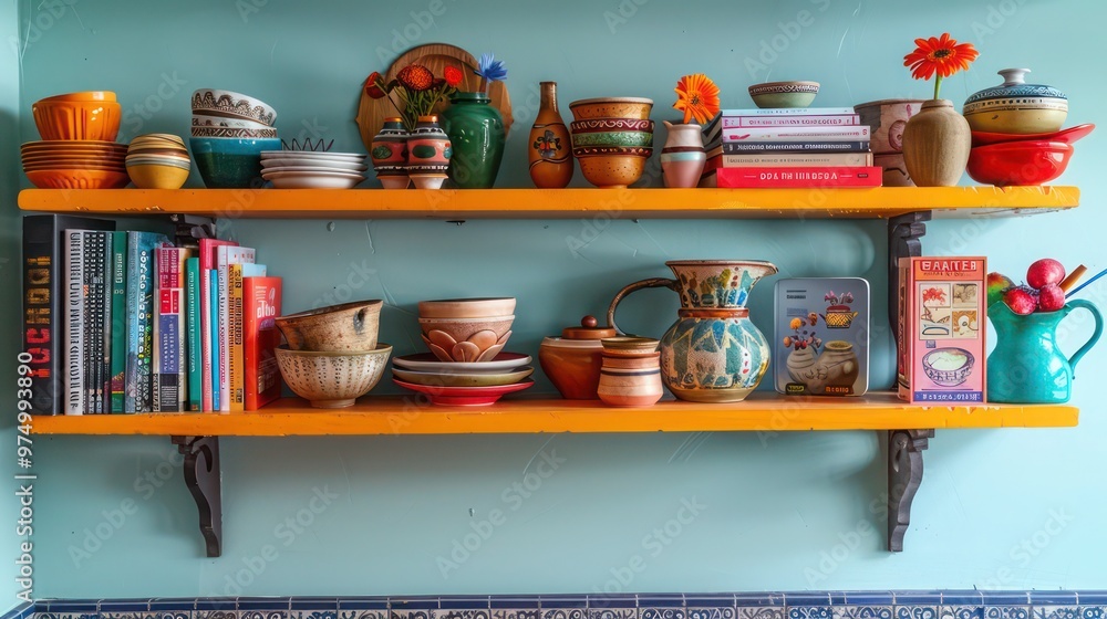 utensils on shelves utensils on shelves