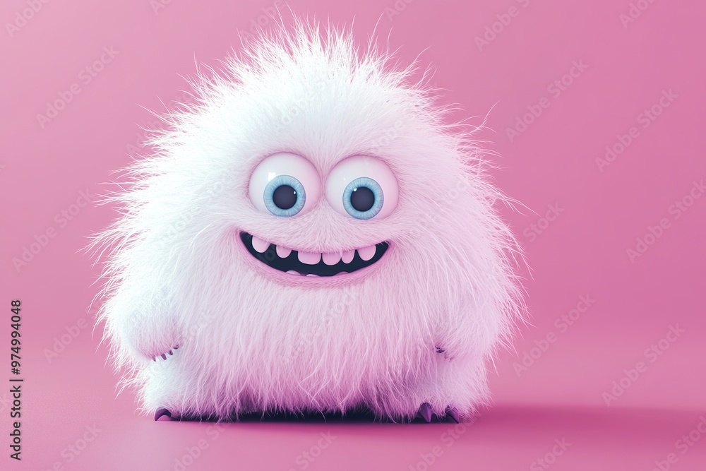 Fototapeta premium Illustration of funny cartoon monster on pink background. Halloween holiday