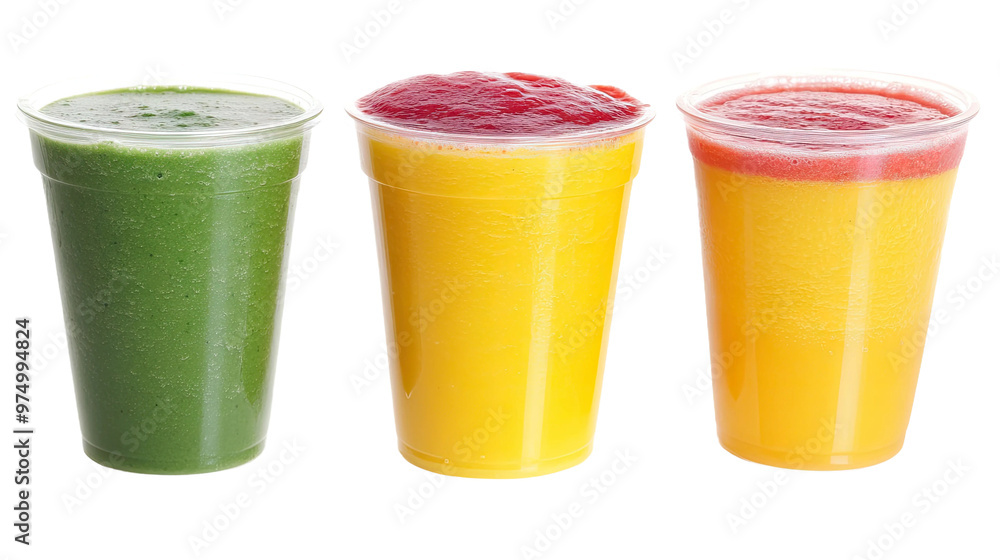 Three colorful smoothies in cups Three colorful smoothies in cups