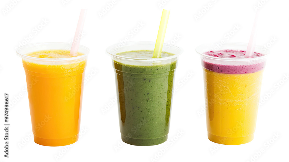 Three colorful smoothies in cups Three colorful smoothies in cups