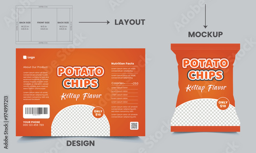 Potato chips package design, realistic vector design, chips design, chips packaging, packaging, chips, vector illustration 