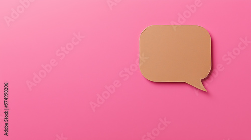 Photo of a speech bubble cut out from light brown cardstock, placed on a pink background. Craft speech bubble design.