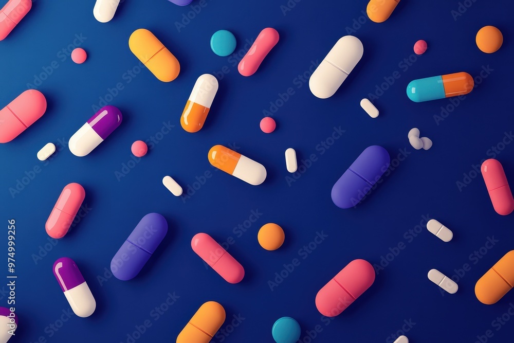 Close-up of colorful pills floating in mid-air. Beautiful simple AI generated image Close-up of colorful pills floating in mid-air. Beautiful simple AI generated image
