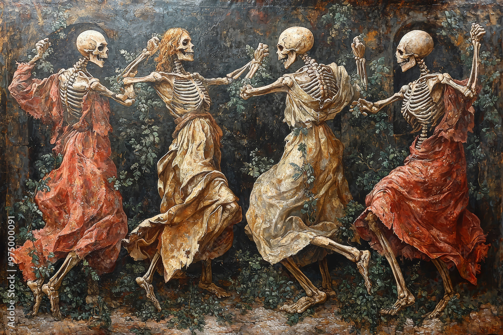Φωτογραφία A medieval tapestry showing peasants and lords alike joining the dance of death