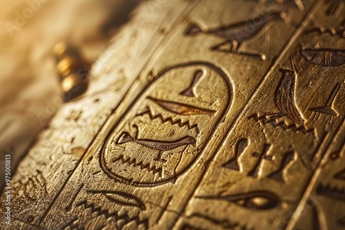Carved egyptian hieroglyphs on a golden surface tell stories of a rich and mysterious ancient civilization