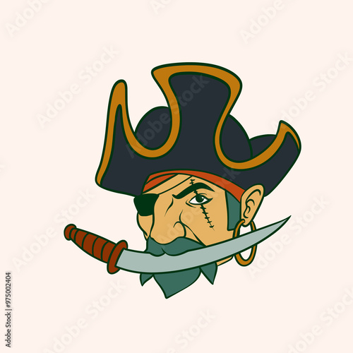 Foto Pirate Mascot with Sword and Eye Patch Vector Illustration
