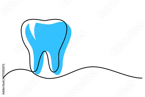 Abstract blue tooth design in continuous line art style, representing dental health, hygiene, or dentistry. Minimalistic and modern, ideal for illustrating dental care, oral health, or dental services