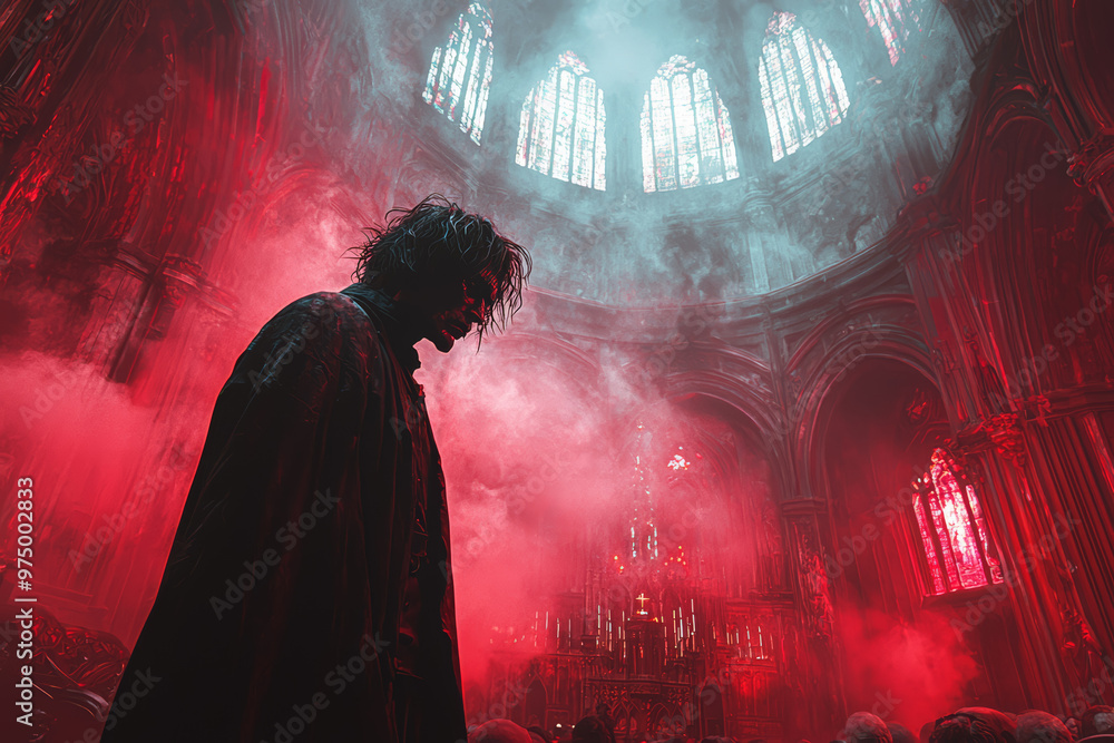 Obraz premium A depiction of Death as a conductor, guiding souls in a final, eerie dance. Concept of the afterlife and destiny.