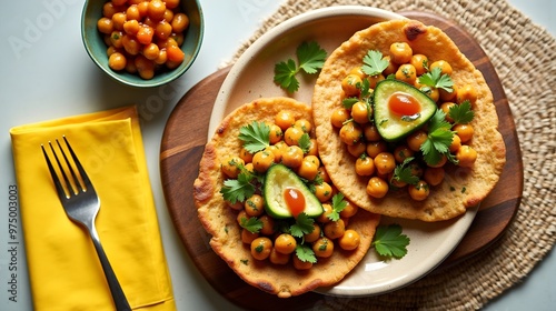 Trinidadian doubles with chickpea filling and avocado