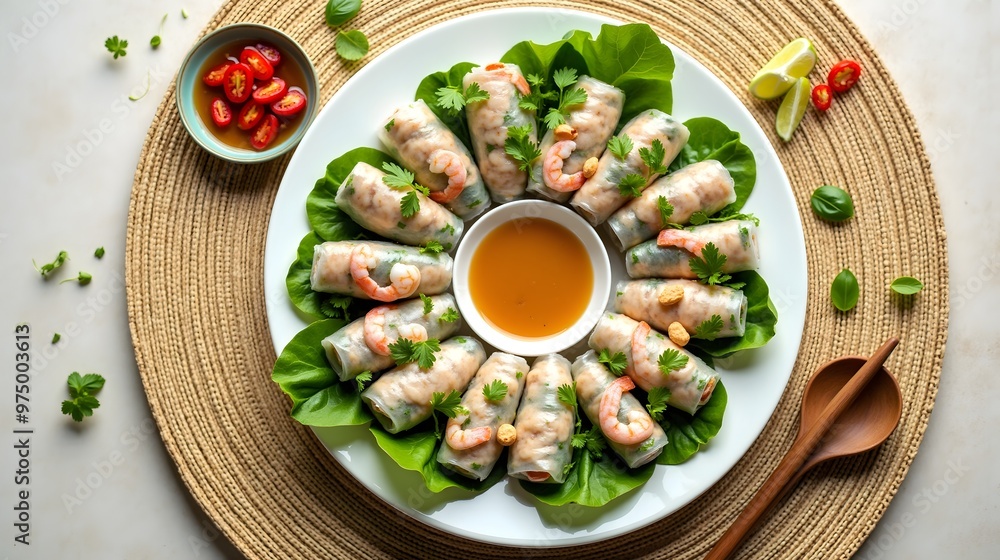 Fresh Vietnamese Gỏi Cuốn with shrimp and herbs Fresh Vietnamese Gỏi Cuốn with shrimp and herbs