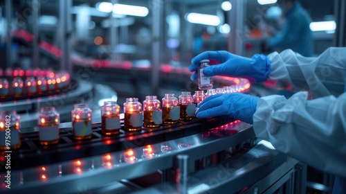 Wallpaper Mural pharmaceutical scientist wearing sterile gloves inspecting new vaccine samples in the laboratory Torontodigital.ca