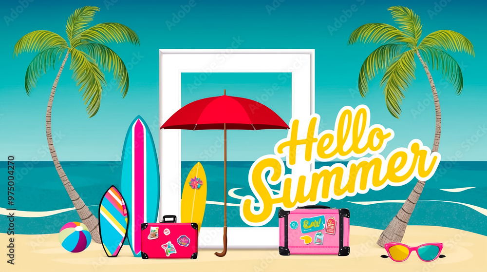 Obraz premium Beautiful summer background, frame, design illustration