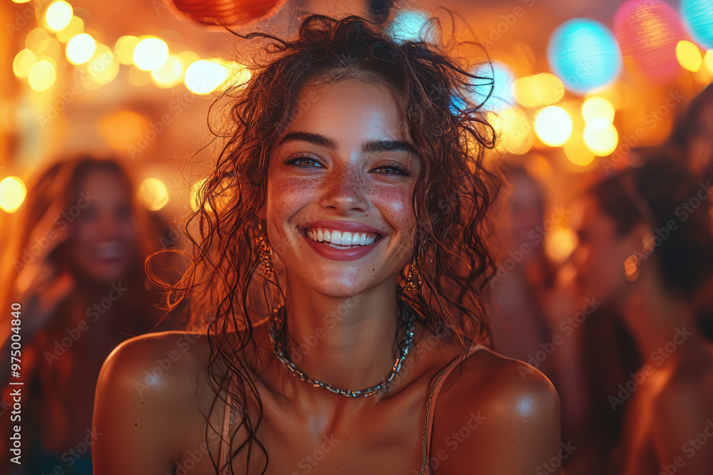 A woman with a cheerful face and upbeat demeanor, energetically dancing at a party. Concept of celebration and enthusiasm. A woman with a cheerful face and upbeat demeanor, energetically dancing at a party. Concept of celebration and enthusiasm.