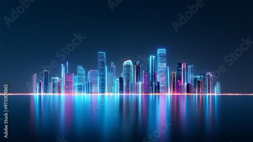 Digital Abu Dhabi skyline, hologram skyscraper projection, futuristic UAE