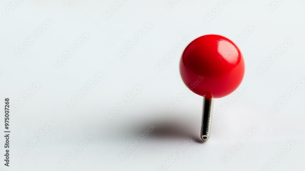 A close-up of a red push pin isolated against a white background, with ample copy space provided A close-up of a red push pin isolated against a white background, with ample copy space provided