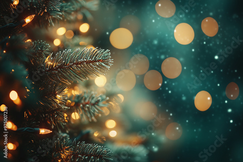 Wallpaper Mural Blurred Christmas tree background with glowing bokeh lights, soft warm light Torontodigital.ca