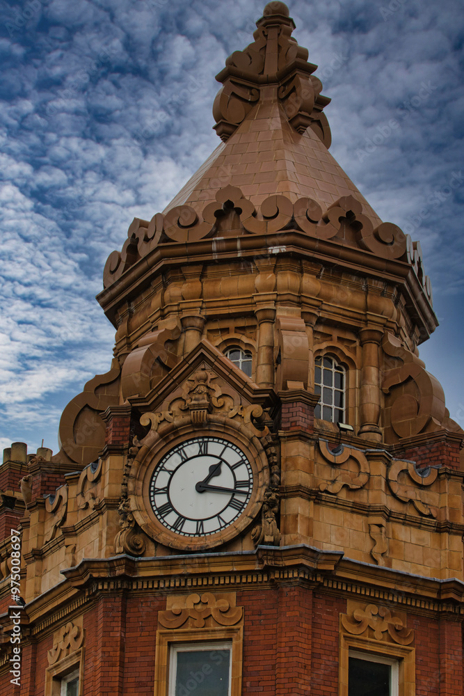 Fototapeta premium Historic Clock Tower with Decorative Dome in Leeds, UK