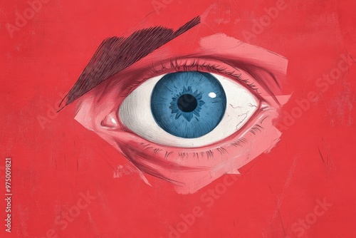 Close-Up of a Red Eye with a Golden Glow. Beautiful simple AI generated image