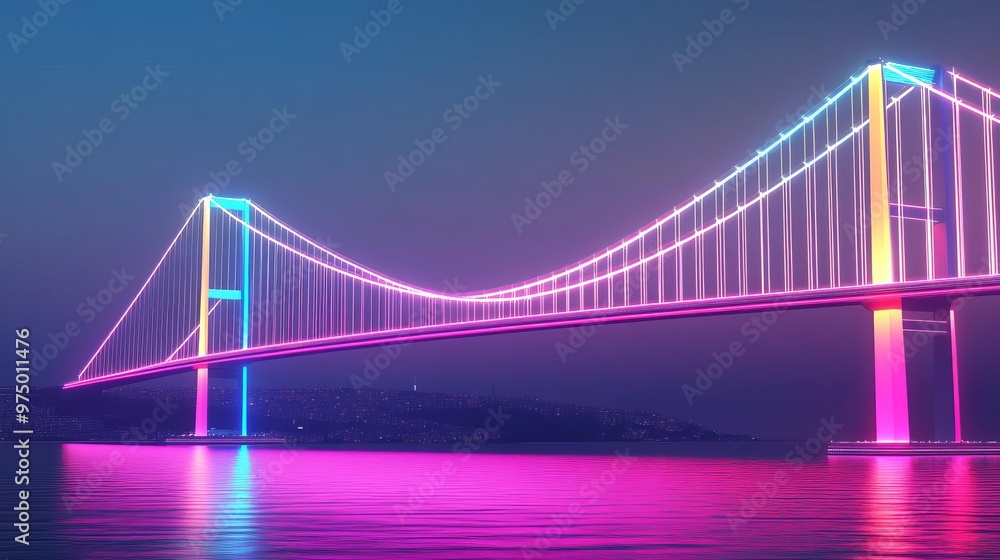 Obraz premium Hologram Bosphorus Bridge, digital glow, neon Istanbul, futuristic Turkey