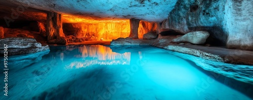 Hologram Lascaux Cave Paintings, digital projection, neon cave wall, futuristic France