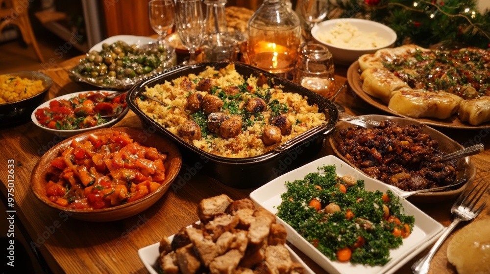 A Table Spread of Various Cuisines and Dishes A Table Spread of Various Cuisines and Dishes