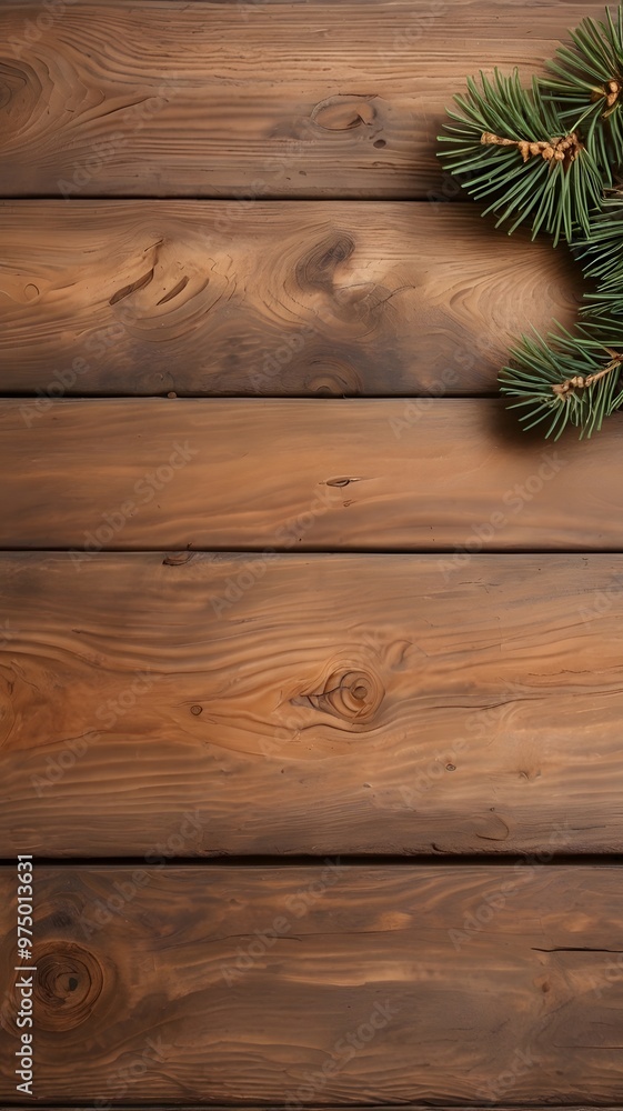 Green Pine Tree branches Wooden Background Green Pine Tree branches Wooden Background